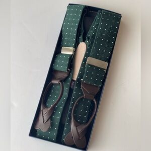 Albert Thurston Forest Green Pin‎ Dot Suspenders Braces England 35MM